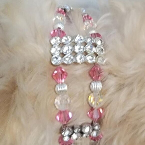 Handmade Swarovski Crystal 2 Strand Dog Necklace Fits Neck Size 10" - 12" - Picture 4 of 7